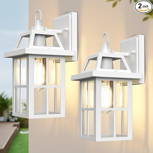 WIHTU Outdoor Light Fixture, White Porch Lights with Glass Shade, Waterproof Wall Sconce Light, Fixtures Exterior Wall Lighting, Aluminum Anti-Rust Front Door Lanterns-VerdiqueGarden