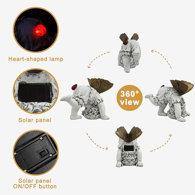 Garden Flower Fairy Outdoor Solar Decor, Resin Ornaments for Patio Lawn Yard Porch, Playful Garden Statue for Outside Angel Gifts, 8.98 Inches Tall-VerdiqueGarden