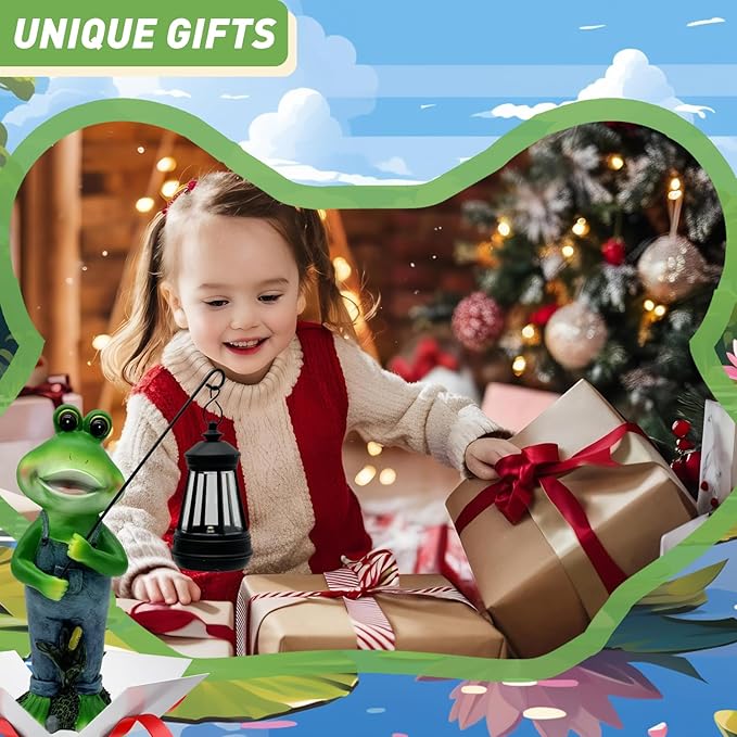 Solar Lantern Garden Statues Decor, Outdoor Frog Figurine Lights for Yard Patio Decoration - Unique Christmas Housewarming Gift for Grandma Wowen Mom-VerdiqueGarden