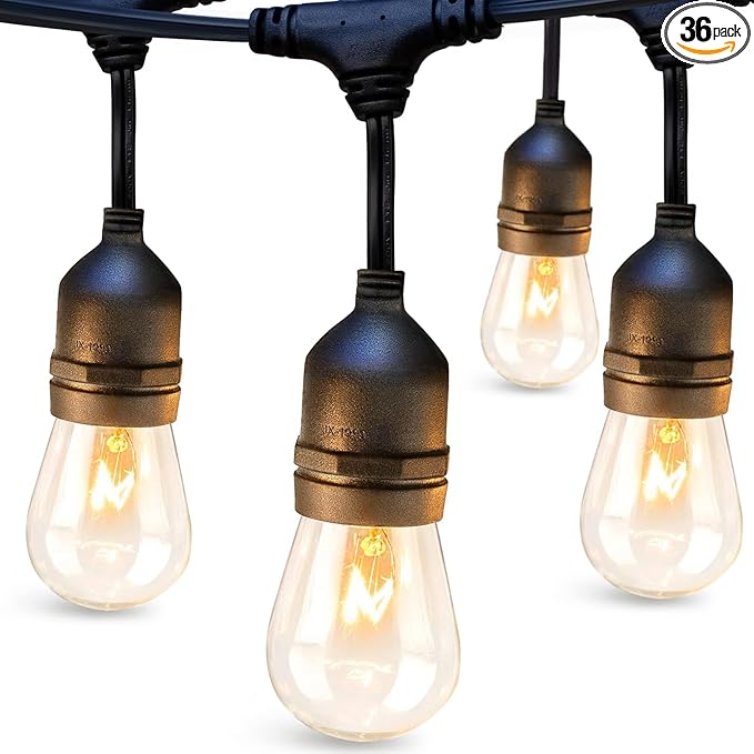 addlon 72FT(36FT*2) Outdoor String Lights Commercial Grade Weatherproof Strand, 30 Edison Vintage Bulbs, 24 Hanging Sockets and 6 Spare Bulbs, ETL Listed Decorative Cafe Patio Lights for Bistro-VerdiqueGarden