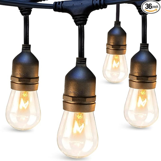 addlon 72FT(36FT*2) Outdoor String Lights Commercial Grade Weatherproof Strand, 30 Edison Vintage Bulbs, 24 Hanging Sockets and 6 Spare Bulbs, ETL Listed Decorative Cafe Patio Lights for Bistro-VerdiqueGarden