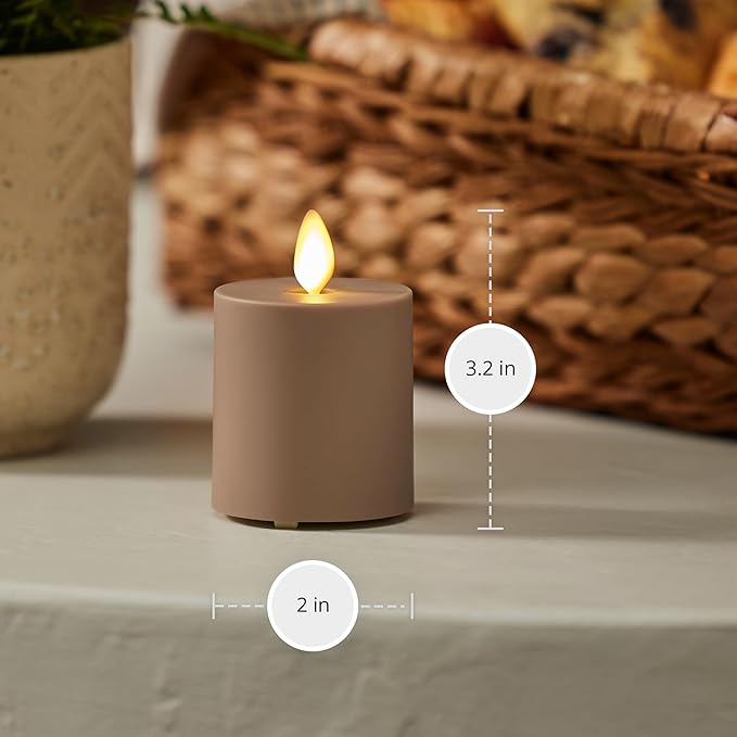 Luminara Outdoor Votive Flameless LED Candle, Timeless Taupe 2" x 3.2", Moving Flame Battery Operated Timer Remote Ready IPX4 Matte Plastic Finish-VerdiqueGarden