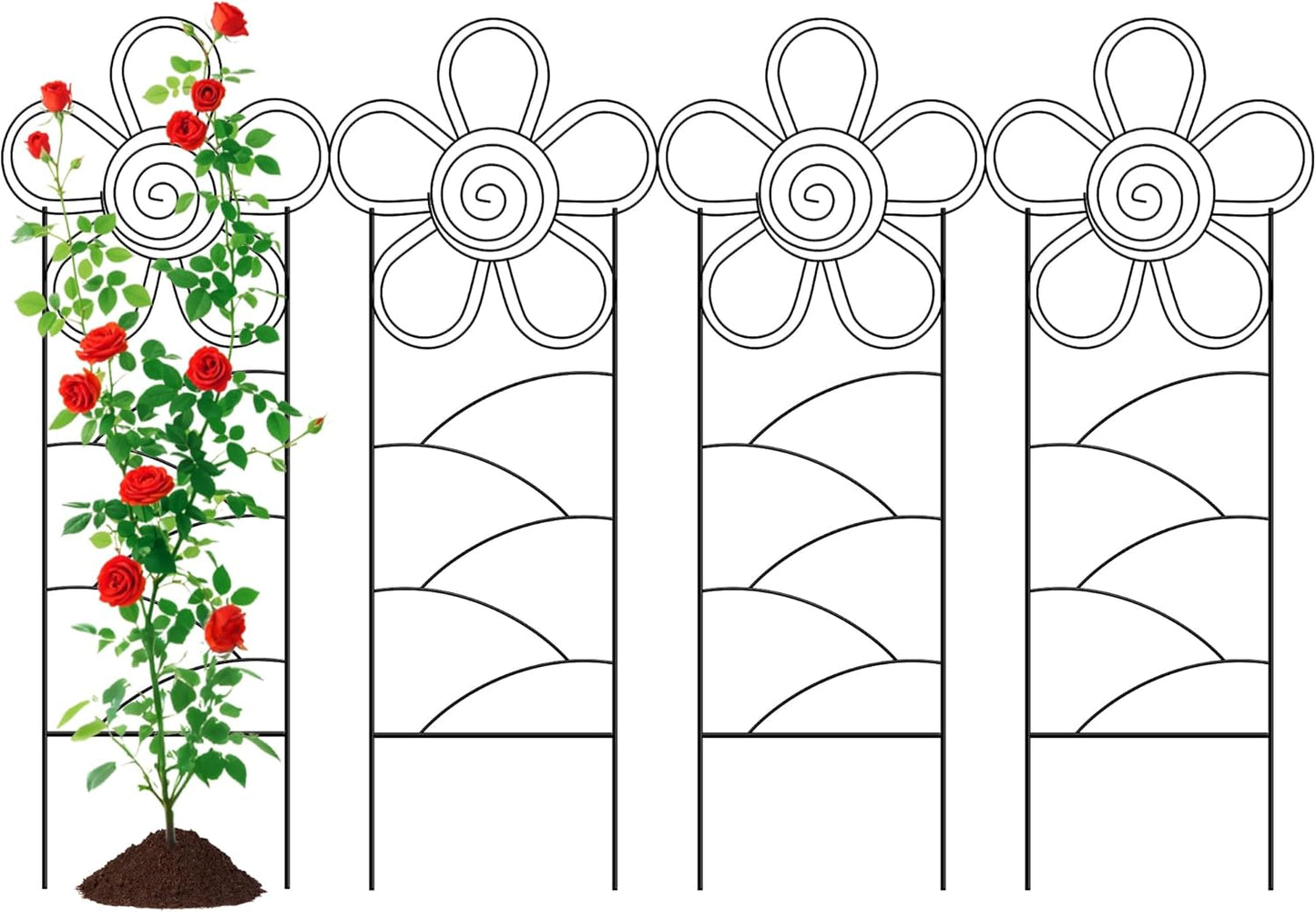 Arifaro Metal Garden Trellis 56″High (Pack of 4) Plant Trellis for Climbing Plants, Outdoor/Indoor Sturdy Plant Trellis for Climbing Vines, Flowers & Garden Plants (Floral)-VerdiqueGarden