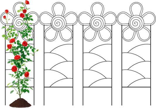 Arifaro Metal Garden Trellis 56″High (Pack of 4) Plant Trellis for Climbing Plants, Outdoor/Indoor Sturdy Plant Trellis for Climbing Vines, Flowers & Garden Plants (Floral)-VerdiqueGarden