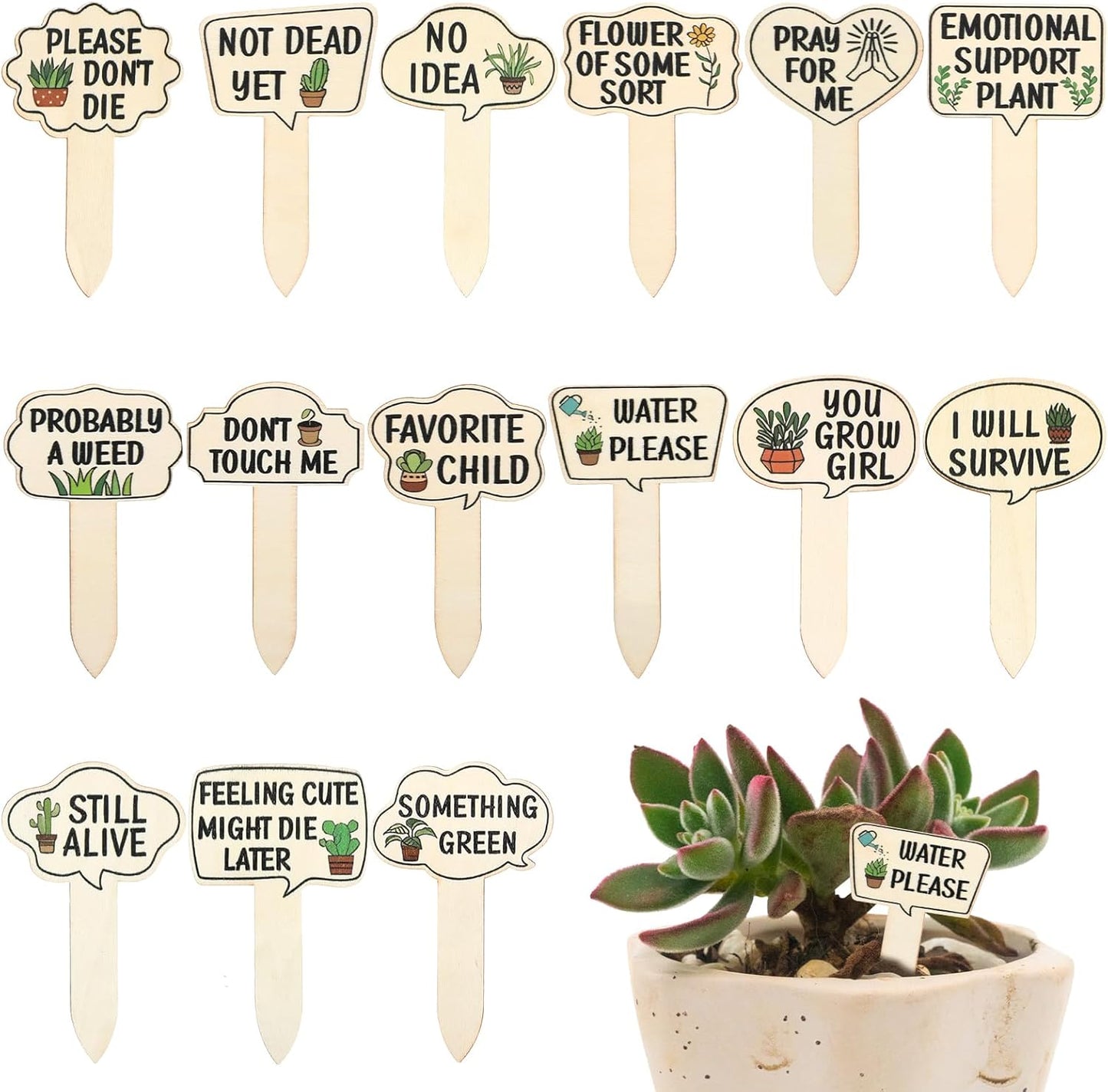 15 Pcs Funny Wooden Plant Markers, Interesting Garden Plant Labels Tab Cute Plants Signs Stakes for Indoor Outdoor Garden Potted Plants Patio Supplies-VerdiqueGarden