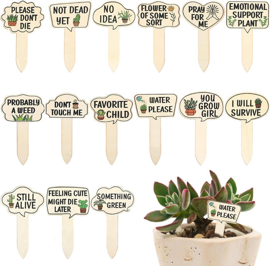 15 Pcs Funny Wooden Plant Markers, Interesting Garden Plant Labels Tab Cute Plants Signs Stakes for Indoor Outdoor Garden Potted Plants Patio Supplies-VerdiqueGarden