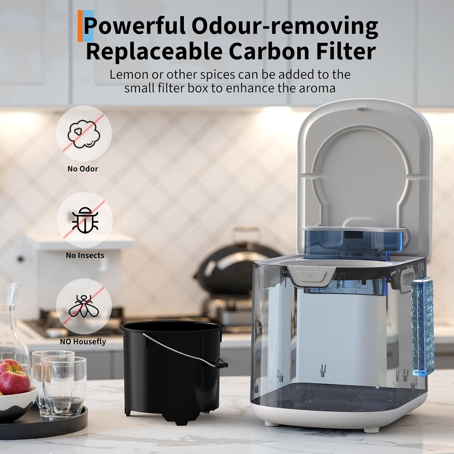 3.5L Electric Kitchen Composter Smart Odorless Compost Bin Auto-Cleaning,Countertop Food Waste Composting Machine -Fast 4-6H Food Waste to Fertilizer Conversion for Outdoor Use (White-VerdiqueGarden