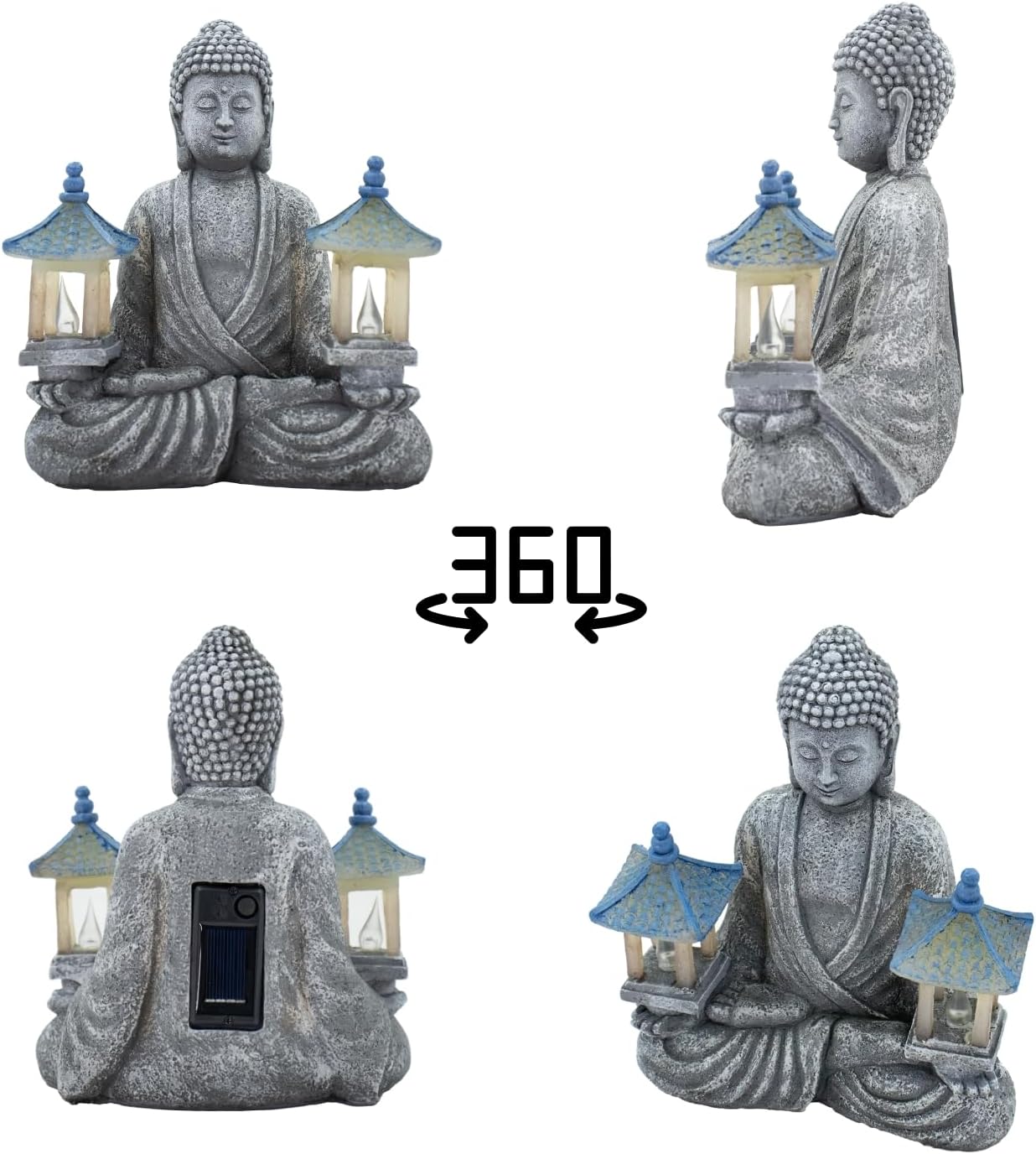Meditating Buddha Statue with Solar Lights, Zen Garden Decor for Home, Patio, Yard, Outdoor – Unique Gift for Women and Friends(Two Pavilions)-VerdiqueGarden