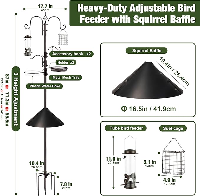 ERYTLLY Bird Feeders Bird Feeding Station Kit Bird Feeding Pole Wild Bird Feeder Hanging Kit with Squirrel Guard Baffle Suet Cage Tube Bird Feeder Planter Hanger Multi Feeder for Attracting Wild Birds-VerdiqueGarden