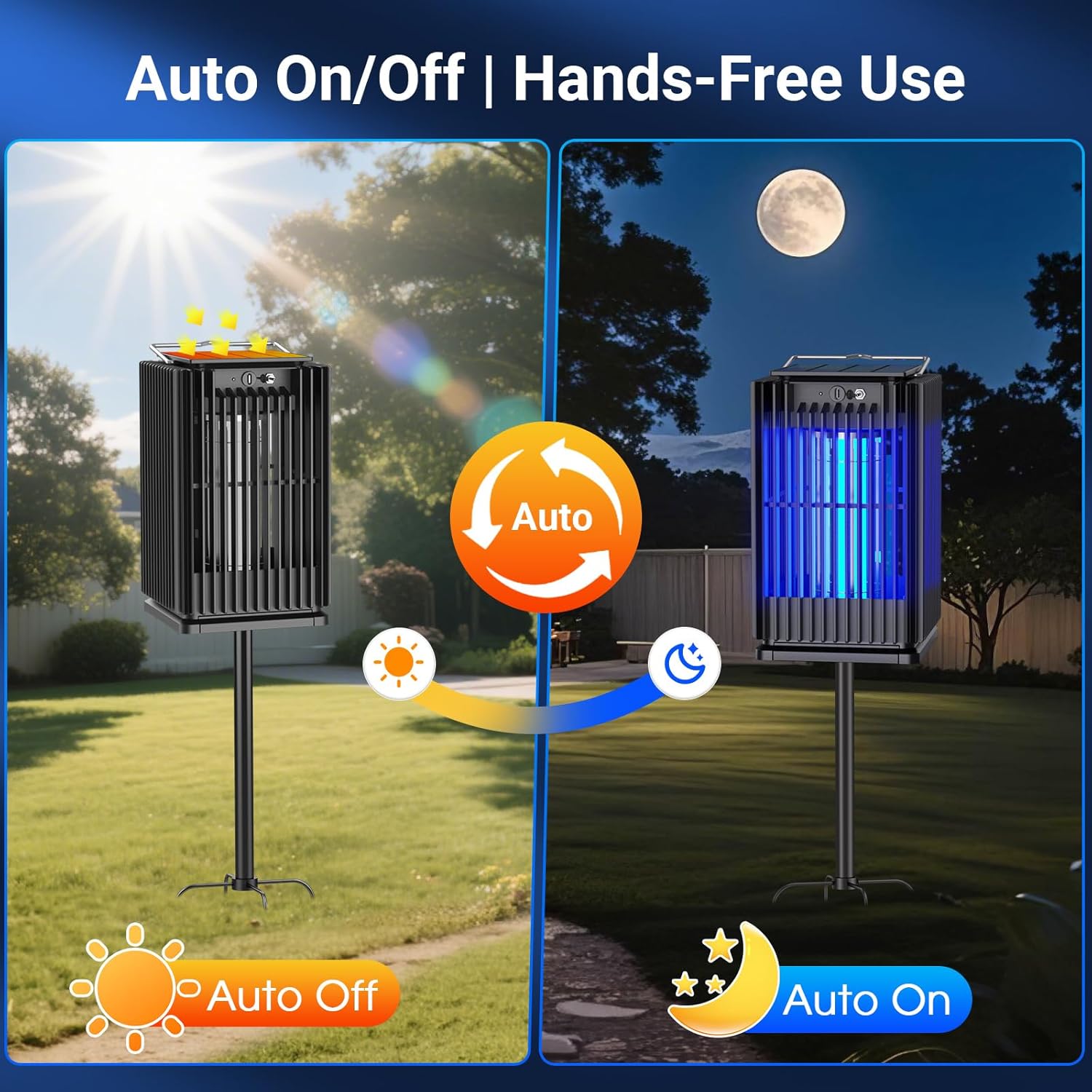 Solar Bug Zapper Outdoor Waterproof, Solar Mosquito Zapper Outdoor with Ground Bracket, Cordless Fly Zapper with Illuminated Light, 5000mAh Rechargeable Mosquito Killer-VerdiqueGarden