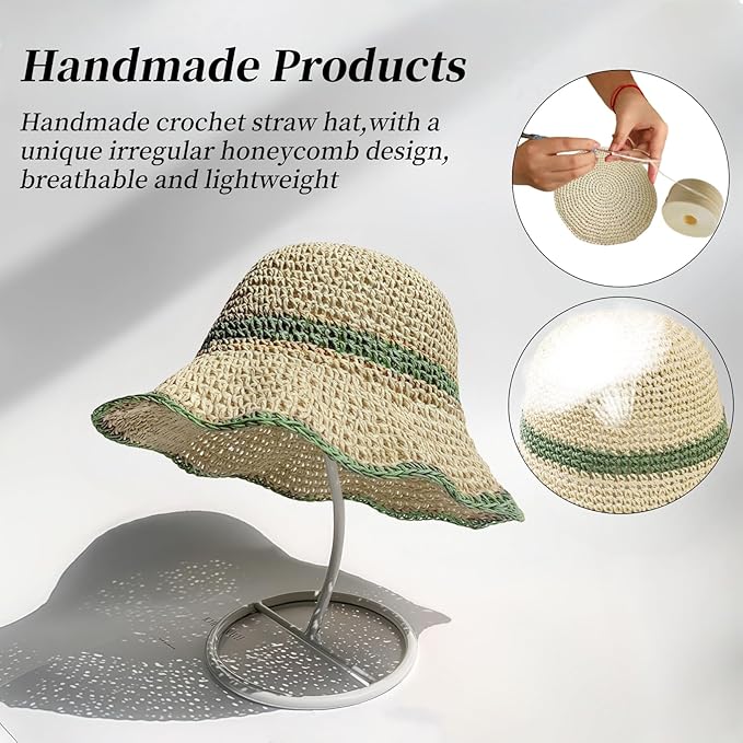 Floppy Big Beach Straw Hats for Women Foldable Summer Wide Brim Packable Sun Hat Womens Travel Straw Fedora Hat-VerdiqueGarden