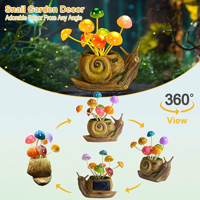 Solar Lights Outdoor Fairy Garden Accessories, Snail Statues Garden Decor for Outside, Gifts for Mother's Day Yard Decorations Patio Lawn Porch Balcony, Unique Housewarming Gifts for Women Mom Grandma-VerdiqueGarden