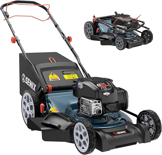 SENIX Gas Lawn Mower, 22" Self Propelled Gas Powered Lawnmower with 163cc B&S 4-Cycle Engine, 3-in-1 Walk-Behind Push Lawn Mower, 6-Position Height Adjustment-VerdiqueGarden