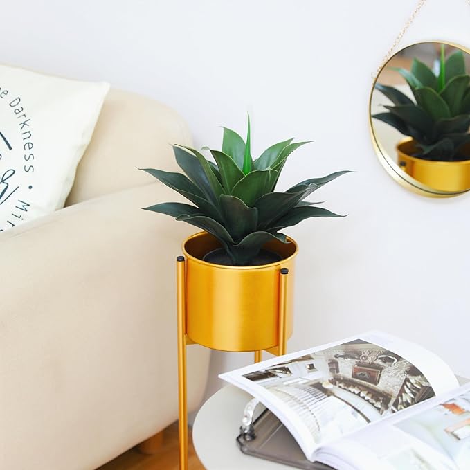 JUSTOYOU 14" Large Artificial Succulent Faux Agave Plant in Pot, Fake Potted Desk Plant Realistic Greenery Artificial Plants for Indoor Office Home Decor Bathroom Kitchen Shelf (Dark Green)-VerdiqueGarden