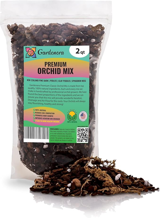 Premium Orchid Soil Mix by Gardenera - Hand Mixed New Zealand Pinus Radiata 100% Natural Potting Soil Bark Mix - for Phalaenopsis Orchid - 2 Quart - Made in USA-VerdiqueGarden