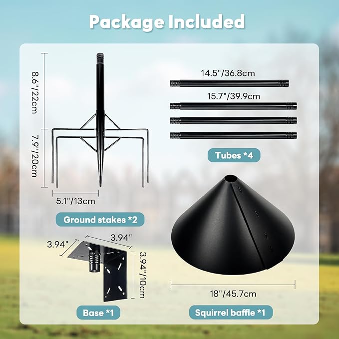 Bird Feeder Pole for Outdoors, 74.5 Inch Tall with 1-Inch Heavy Duty Steel Tube, 18 Inch Squirrel Baffle, 5-Prong Base, Adjustable Feeding Station for Bird feeders for Outdoors birdbath-VerdiqueGarden
