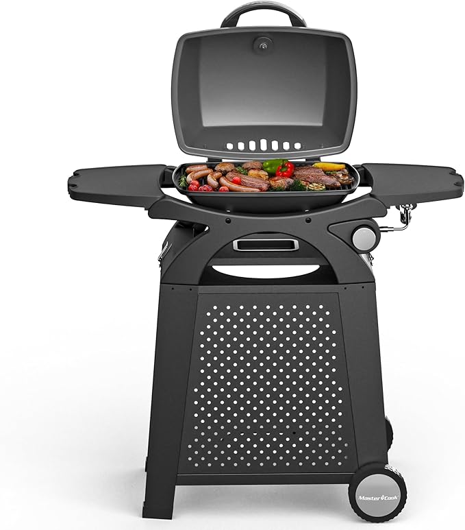 MASTER COOK Propane Gas Grill, Portable Tabletop Barbecue Grill with Cart for Patio, Camping, Travel-VerdiqueGarden