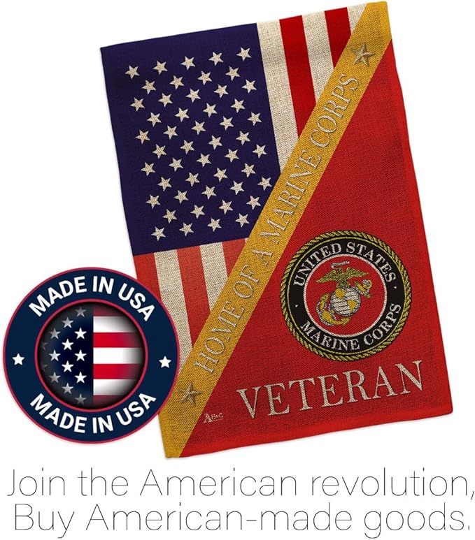 Home of Marine Corps Burlap Garden Flag - Set with Stand Armed Forces USMC Semper Fi United State American Military Veteran Retire Official House Banner Cemetery Yard Rememberance Veterans Day Gifts-VerdiqueGarden