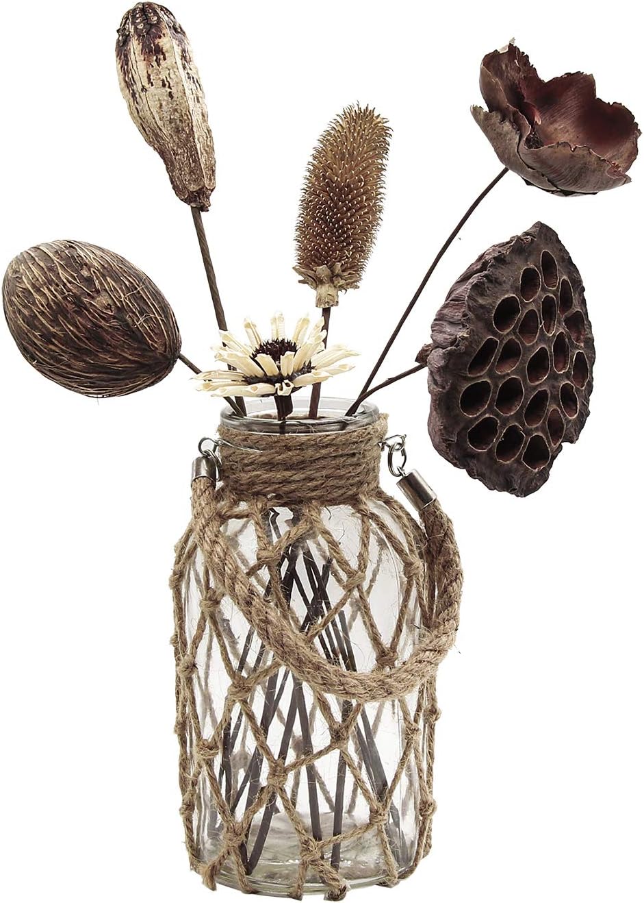 Rustic Hanging Mason Jar Creative Rope Net Dry Flower Glass Vase with Handle (1 Vase 8")-VerdiqueGarden