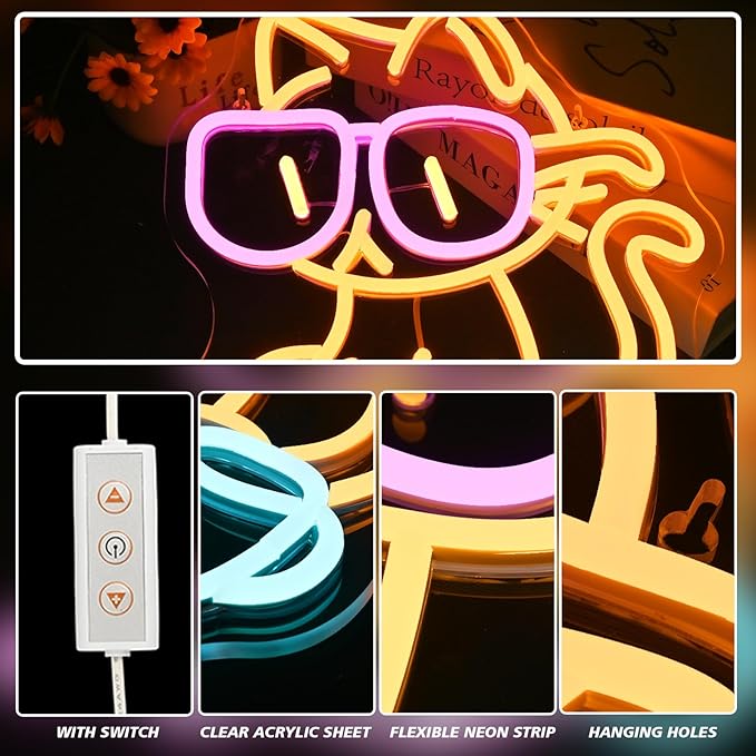 Cat Reading Book Neon Sign Wall Decor, Reading Cat Neon Light Bedroom Wall Decor Suitable for Classroom Book Party Library Decoration Reading Room Bookish Decor Gift-VerdiqueGarden