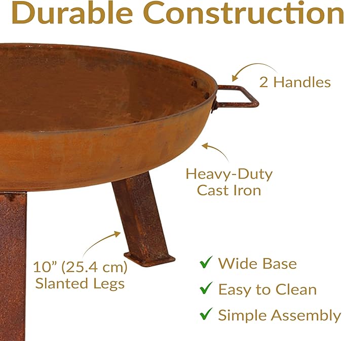 Sunnydaze 24-Inch Cast Iron Heavy-Duty Fire Pit for Outside - Wood-Burning Outdoor Fire Pit Bowl with Handles - Oxidized Finish-VerdiqueGarden
