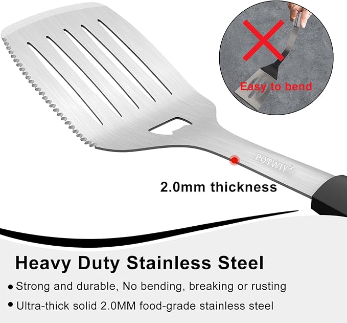 BBQ Grilling Accessories, 3Pcs Stainless Steel Grill Tools Accessories Set with Spatula, Fork and Tongs, Barbecue Utensils Grilling Tools for Outdoor Camping, Heat-Resistant Silicone Handle-VerdiqueGarden