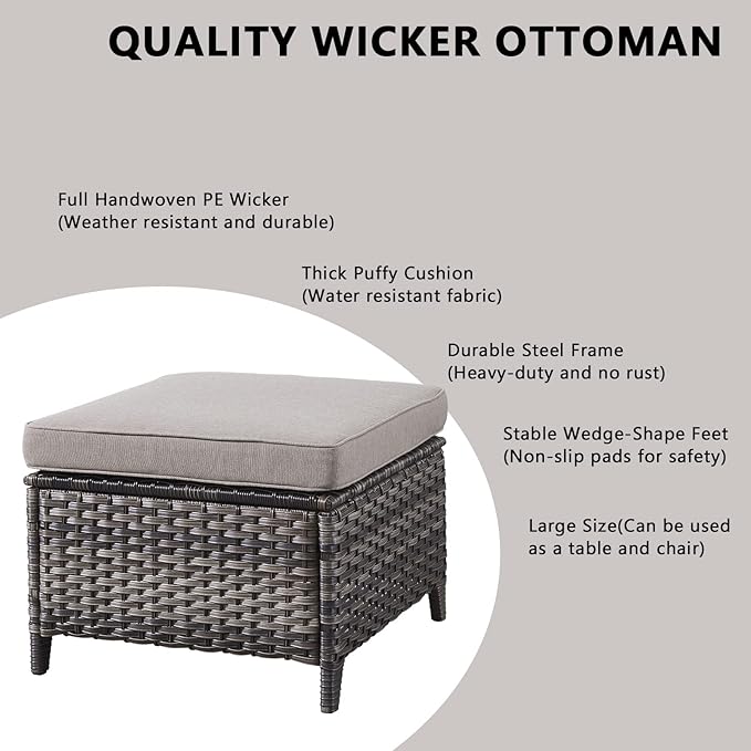 Outdoor Wicker Patio Furniture Set - 6 Piece Rattan Patio Conversation Set with 2 Rocking Swivel Chairs,2 Ottomans,1 Loveseat and 1 Coffee Table for Porch Deck Backyard Garden(Mixed Grey/Grey)-VerdiqueGarden