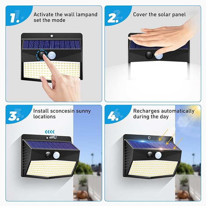 [ 16 Packs] Solar Motion Sensor Lights Outdoor, Solar Fence Lights with 3 Lighting Modes, Solar Powered Security Lights Waterproof for Outside Yard Wall Garden Backyard Deck Step Garage-VerdiqueGarden