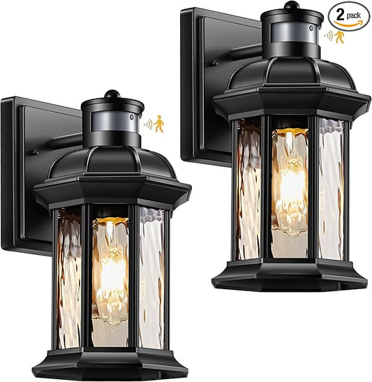 VIANIS Motion Sensor Outdoor Wall Lights, 2-Pack Black Outdoor Light Fixture, Exterior Lights for House, Front Porch Light Lantern Wall Mount Sconce Lighting, Dusk to Dawn Outside Lights for Patio-VerdiqueGarden