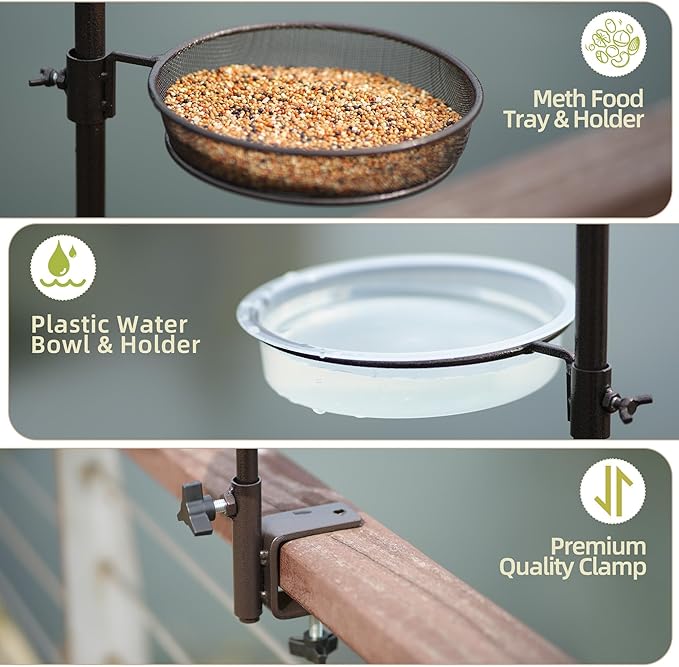 ERYTLLY Deck Hook Bird Feeder Pole Bird Feeder Porch Multi Hook Bird Feeding Station Kit Multi Feeder Hanging Kit Premium Bird Bath for Attracting Wild Birds Bird Feeder Planter Hanger-VerdiqueGarden