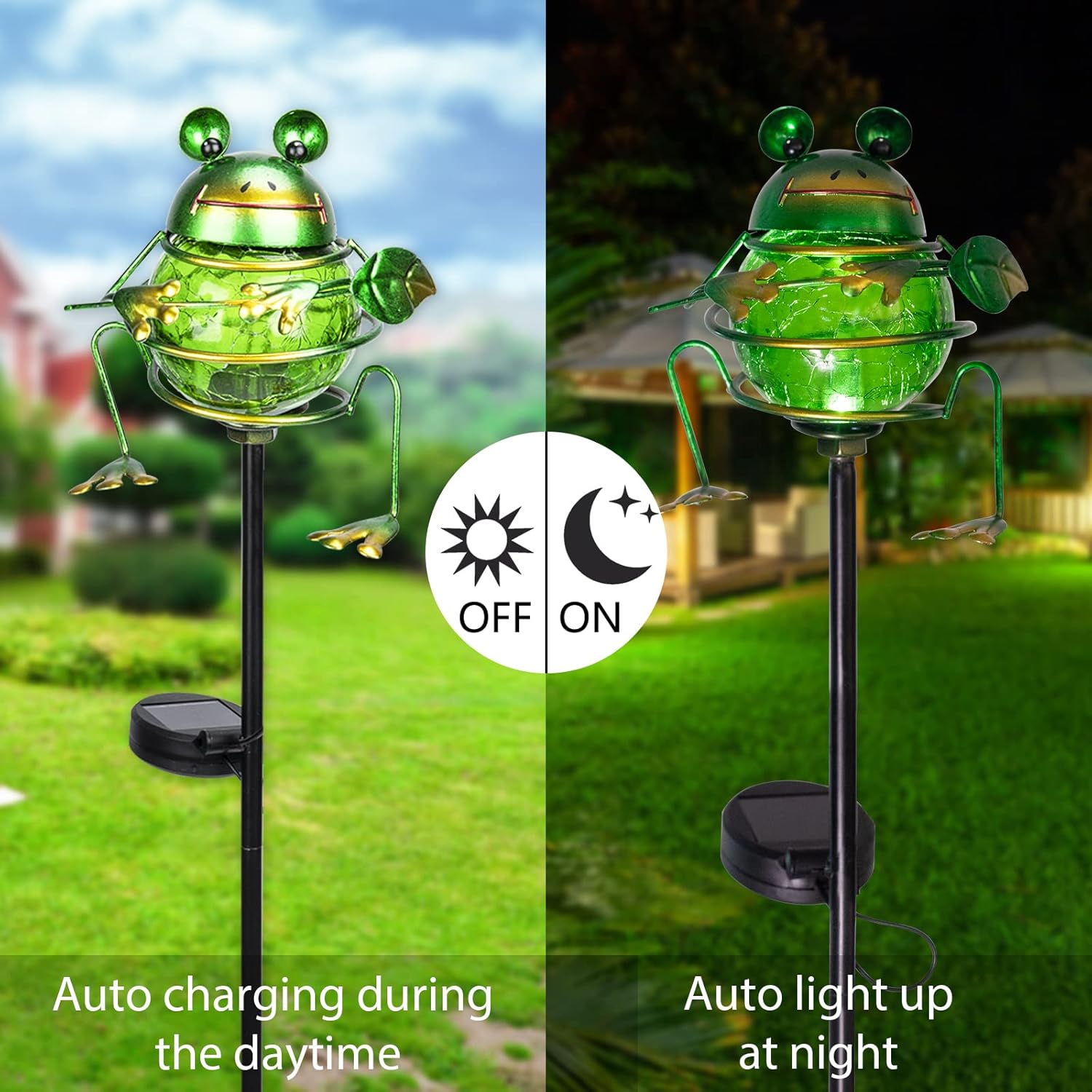 Bshine Solar Frog Garden Decorative Light, Outdoor Waterproof Solar Stake, Yard Decoration for Paths, Landscape, Pathways, Lawn Ornaments, Gift for Mom, Gardening Gift for Frog Lovers-VerdiqueGarden