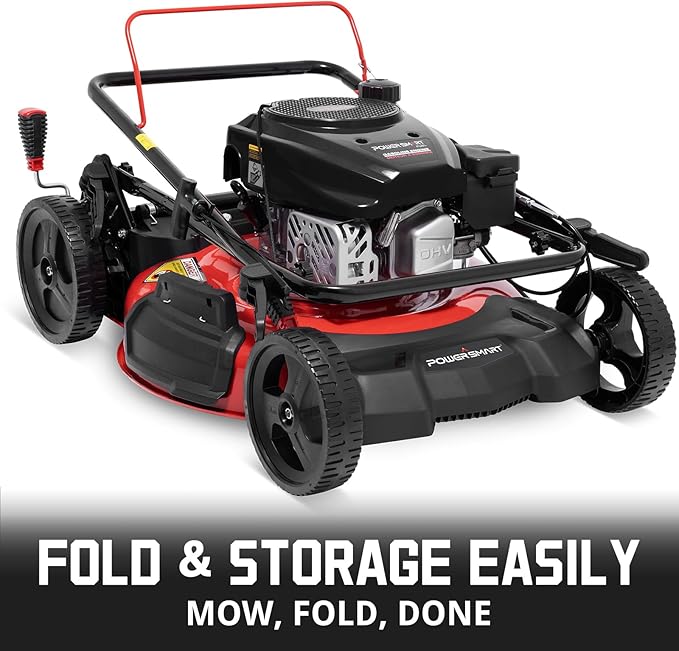 PowerSmart 21 in. Gas Lawn Mower with 144cc OHV Engine, 2-in-1 Push Mower with Mulching & Side-Discharge-VerdiqueGarden