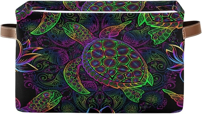 Rectangular Storage Basket Neon Animal Turtle Tortoise Organizer Bin Shelf Baskets For Clothes For Home Office Dorm-VerdiqueGarden