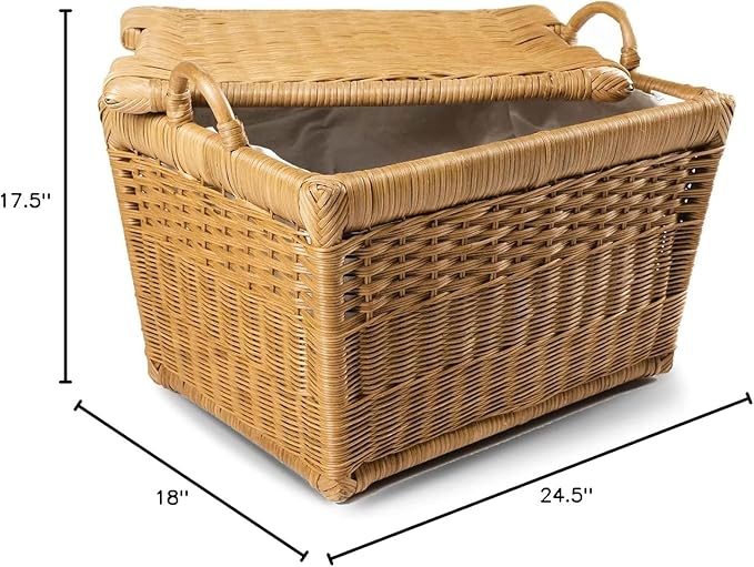 The Basket Lady Lift-Off Lid Wicker Storage Basket, Large, 24.5 in L x 18 in W x 17.5 in H, Sandstone-VerdiqueGarden