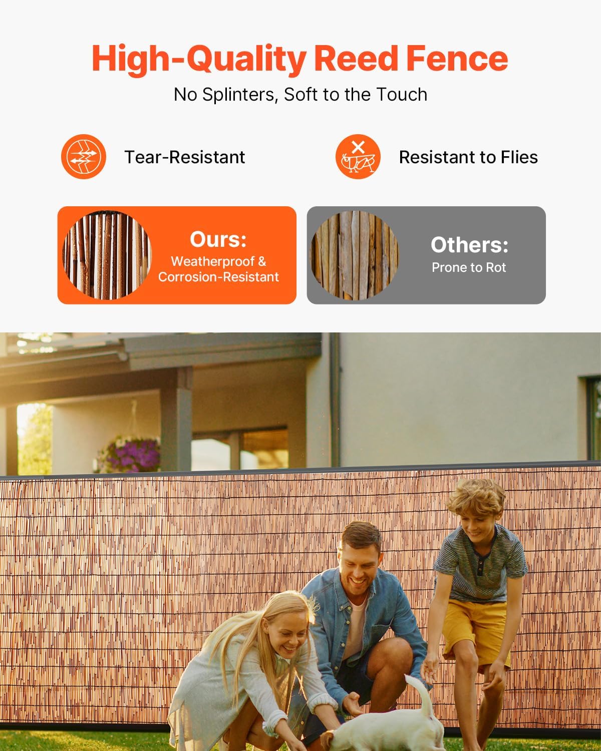 VEVOR Natural Reed Fencing,5.5ft x 16.4 ft, Decorative Bamboo Privacy Screen,Reed Fence Roll Patio Decorative Fences Reed Screen Curtain for Garden Backyard Patio Balconies,Brown-VerdiqueGarden