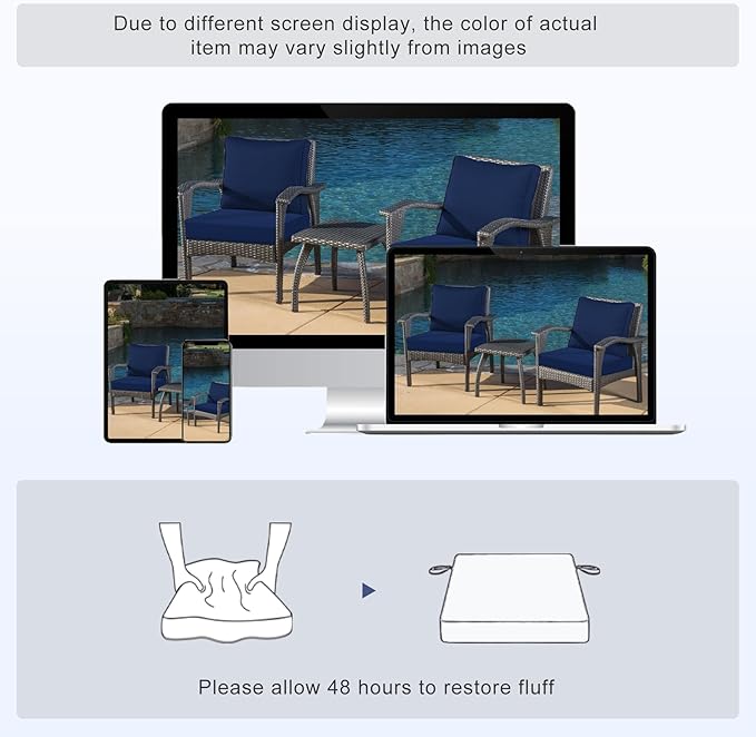 Favoyard Patio Chair Cushions 24 x 24 x 4 Inch Waterproof Outdoor Seat Cushions for Patio Furniture 3-Year Color Fastness Garden Sofa Couch Pads with Handle & Adjustable Straps Set of 2, Blue-VerdiqueGarden