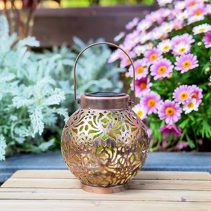 2 Pack Outdoor Solar Hanging Lantern Light LED Decorative Christmas Light for Garden Patio Courtyard Lawn and Tabletop with Hollowed-Out Design. Unique Gardening Gifts for Women.-VerdiqueGarden