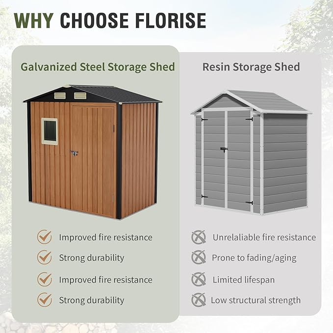 Outdoor Storage Shed 6x4 Ft, Lockable Metal Garden Shed with Window, Tool Shed Tiny House Vertical Outside Storage Building for Backyard, Lawn, Patio, Bike-VerdiqueGarden