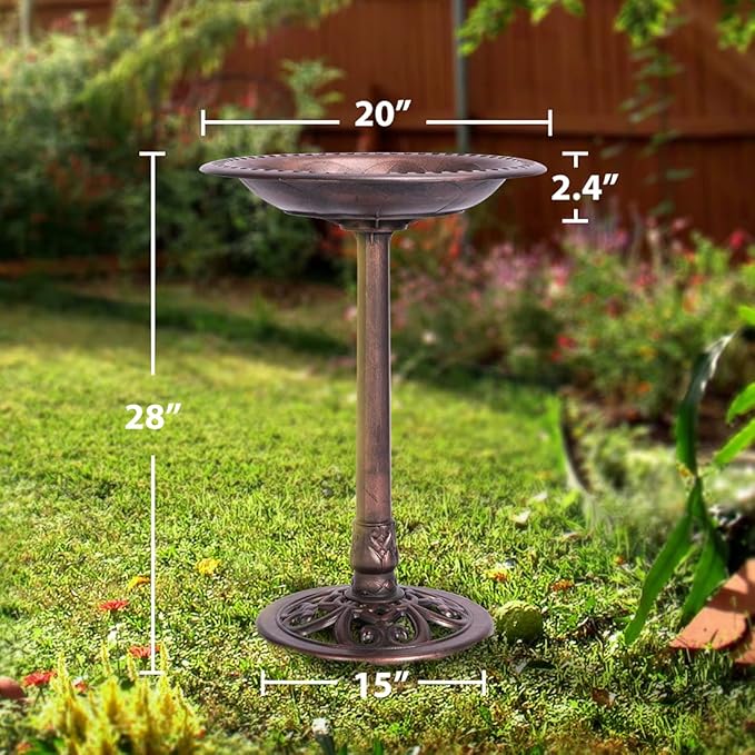 VIVOHOME 28 Inch Height Polyresin Lightweight Antique Outdoor Garden Bird Bath Bronze-VerdiqueGarden