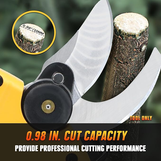 Mellif Electric Pruning Shears Compatible With DeWalt 20V Max Battery (Tool Only), Cordless Garden Pruner w/ 2,6000RPM Brushless Motor, Imported Steel Blades-25mm(0.98 Inch) Cutting Diameter-VerdiqueGarden