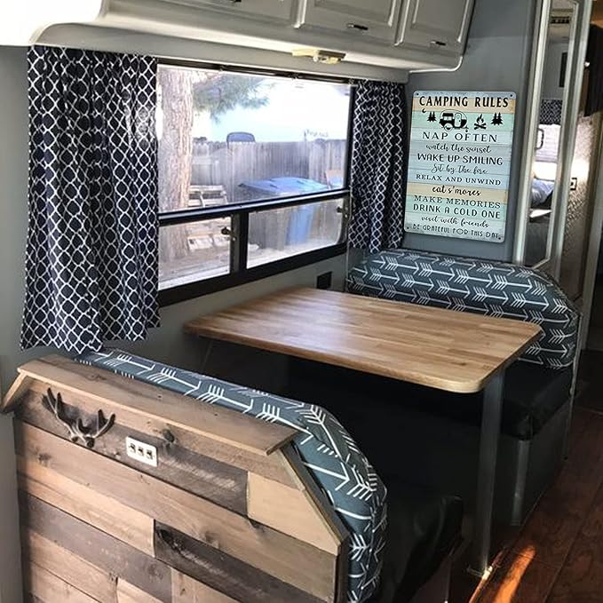 Camping Decor For Camper Camping Rules Sign Metal Tin Signs Lake Camper Door Decorations For Inside Funny Camping Themed Decor Rv Wall Art Decor Cabin Sign 12 X 8 Inch-VerdiqueGarden