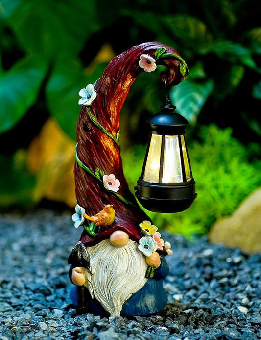 Gnome Garden Decor Statue Solar Gnomes Decorations for Yard with Lantern Light Outdoor Decorations for Patio Mom Gift-VerdiqueGarden