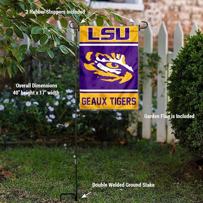 College Flags & Banners Co. Louisiana State LSU Tigers Garden Flag with Stand Holder-VerdiqueGarden