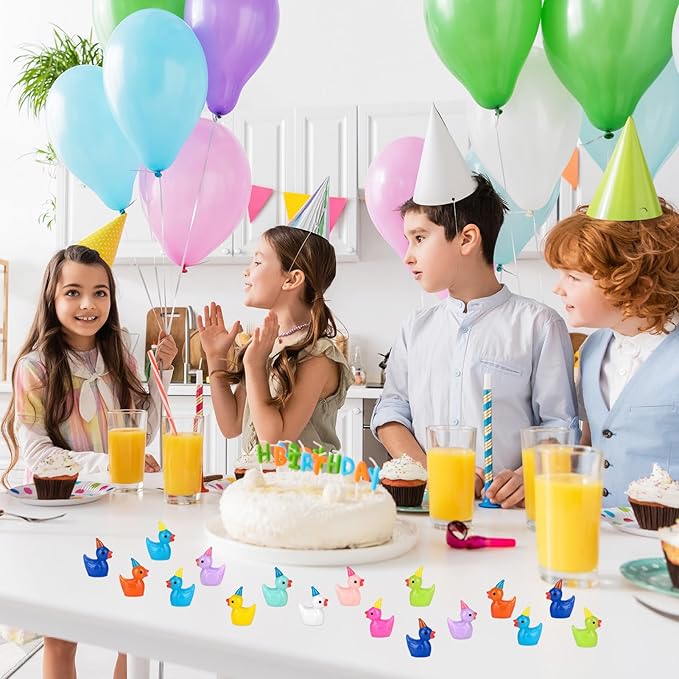 100 Pack Mini Resin Ducks, Multicolor Mini Ducks Wearing Party Hat, Tiny Duck Miniature Duck Figures Tiny Home Ornament for Micro Landscape Dollhouse Garden Aquarium Potted School Office-VerdiqueGarden