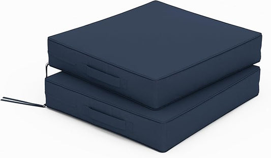 Patio Chair Cushions 17 X 16 X 3 Inch Waterproof Outdoor Seat Cushions for Patio Furniture, Outdoor Sofa Couch Pads with Ties & Handle, Set of 2, Navy Blue-VerdiqueGarden