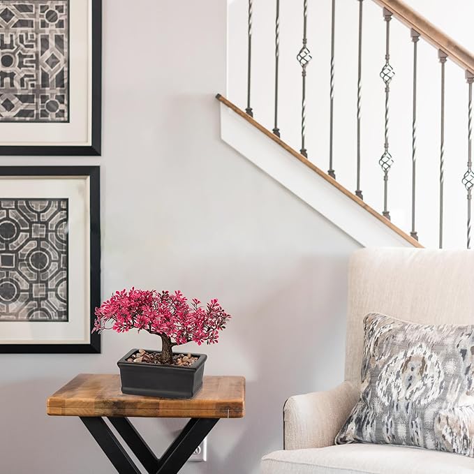 Artificial Bonsai Tree Juniper Faux Plants Indoor Fake Plants Decor with Ceramic Pots for Home Table Office Desk Bathroom Shelf Bedroom Living Room Farmhouse Decorations-Pink-VerdiqueGarden