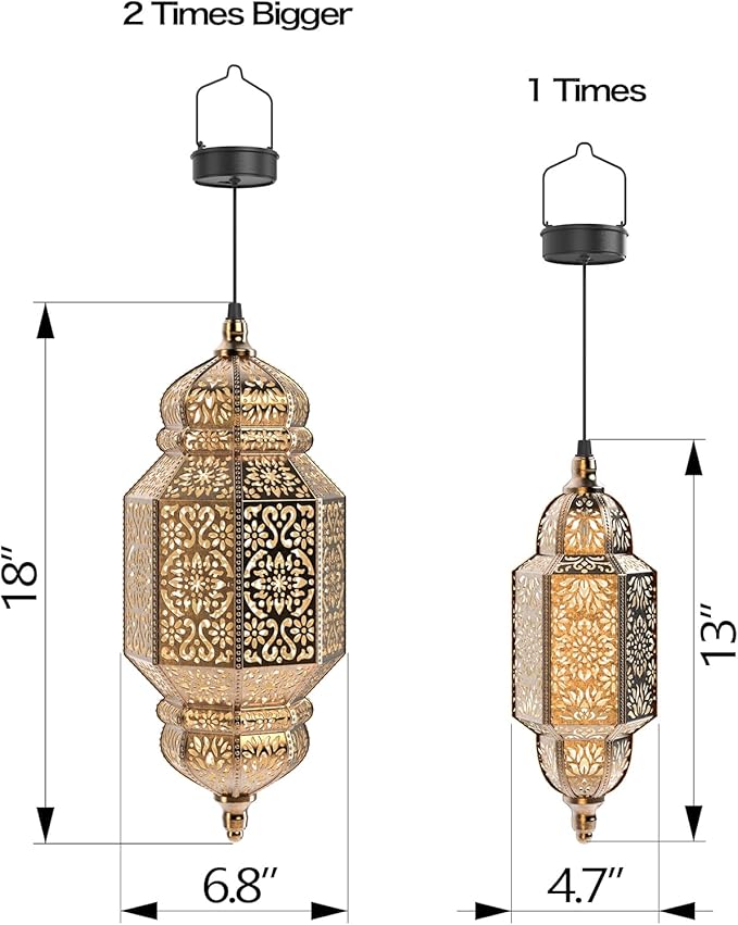 Twinkya 18 Inch High Large Hanging Solar Lights Outdoor Garden Decorative Solar Lantern Waterproof Plastic Moroccan Outdoor Decorations for Patio Pathway Yard Porch Backyard Garden Decor (1 Pack)-VerdiqueGarden