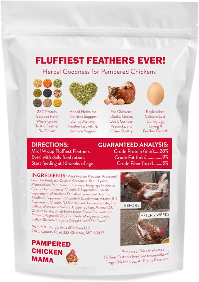 Pampered Chicken Mama Backyard Chicken Molting Supplement: Fluffiest Feathers Ever Backyard Chicken Feed and Supplies for Hens (6 Pound Economy Size)-VerdiqueGarden