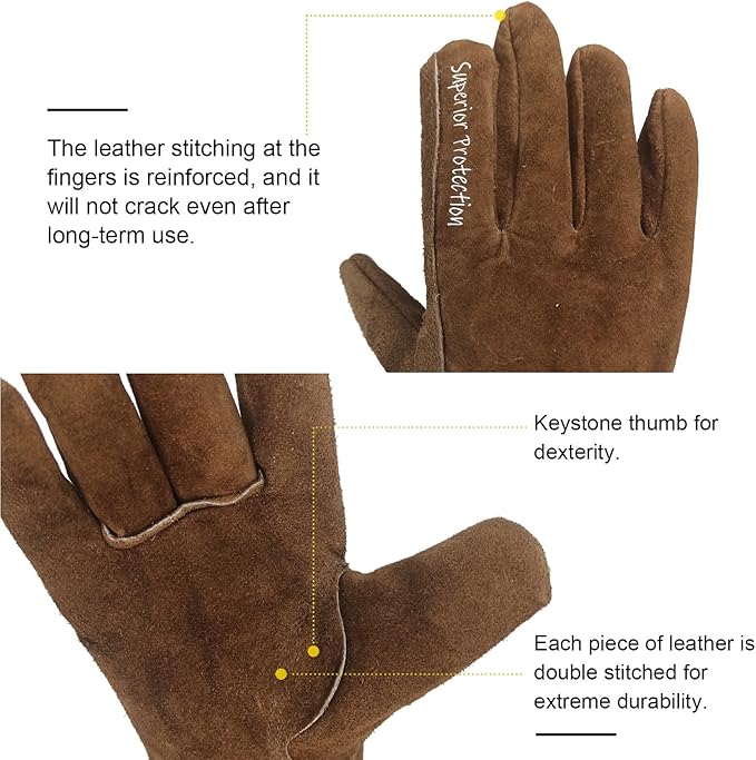 12 Pairs Bulk Leather Work Gloves for Men or Women for Gardening, Construction, Truck, Driving, Farm, Ranch, Woodworker, Soft, Cowhide Thickened, Water Resistant, Brown, Medium-VerdiqueGarden