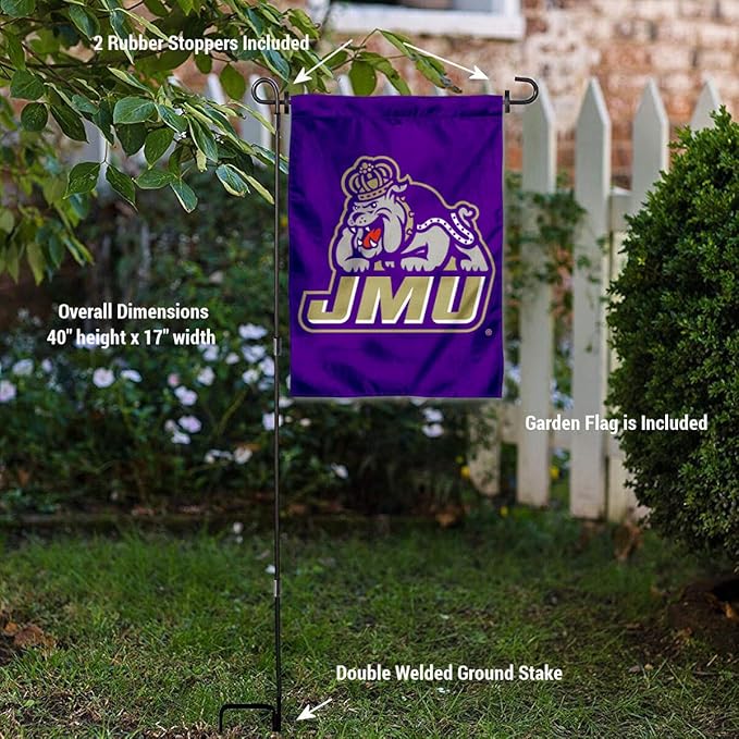 College Flags & Banners Co. James Madison Dukes JMU Garden Flag with Pole Stand Holder-VerdiqueGarden